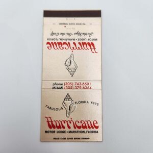 Vintage Matchbook Hurricane Motor Lodge Marathon, Florida 1960s Ephemera